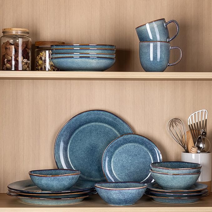 AmorArc Ceramic Dinnerware Sets, Handmade Stoneware Reactive Glaze Plates and Bowls Set, Scratch Resistant | Dishwasher & Microwave Safe Dishes Set, Service for 4 (12pc)