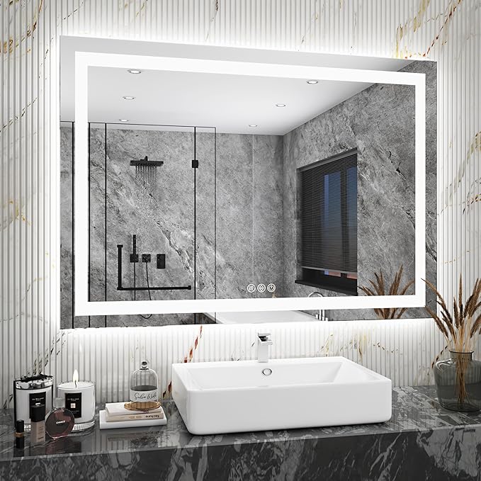 Antok 36"x 48" LED Bathroom Mirror with Lights, Anti-Fog, Dimmable, Lighted Vanity Mirror with Tempered Glass, Memory Function, 3 Light Modes, Safe Use, Horizontal, Vertical
