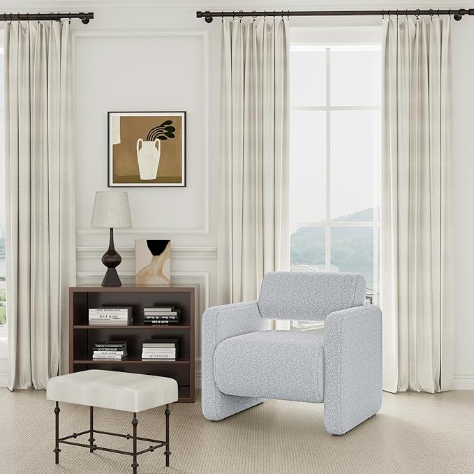 Accent Chair, Modern Armchair, Lamb Fabric Upholstered Comfortable Single Sofa with Backrest for Living Room, Bedroom, Reception Room, Waiting Room, Office (Grey)