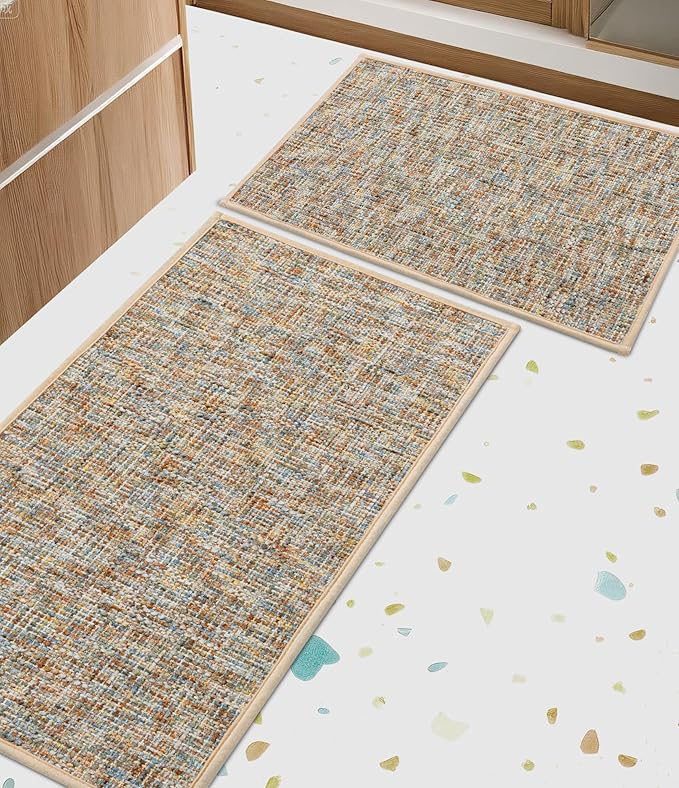 YIHOUSE Bathroom Rugs Sets 2 Pieces, Ultra Thin Non Slip Washable Bath Mat Sets, Absorbent Quick Dry Bath Mats for Bathroom Floor, Yellow