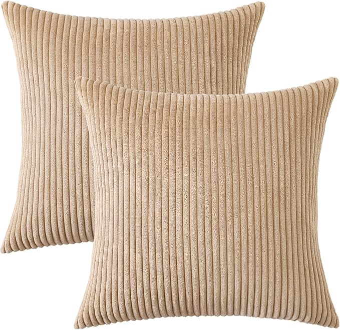 Mecatny Corduroy Decorative Throw Pillow Covers 26x26 Set of 2 for Sofa Living Room, Soft Neutral Boho Couch Pillow Covers for Home Decor, Khaki