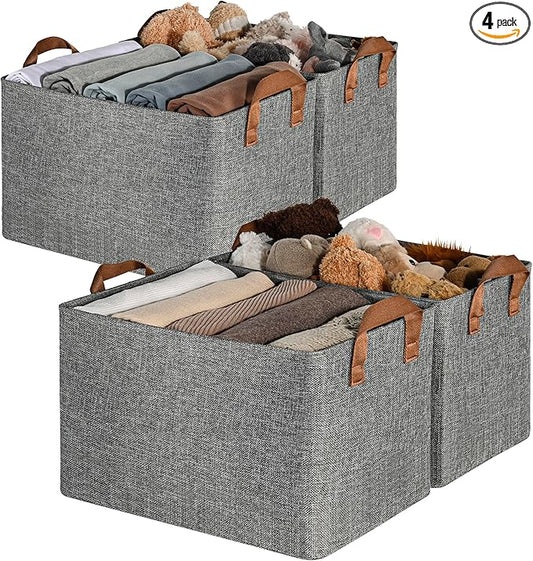 GRANNY SAYS Closet Storage Baskets, Collapsible Fabric Storage Bins with Metal Frame, Clothes Organizer Bins, Extra Large Baskets for Shelves, Gray, 4-Pack