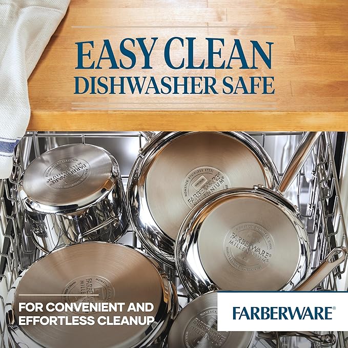 Farberware Millennium Stainless Steel Nonstick Cookware Set, 10-Piece Pot and Pan Set, Stainless Steel