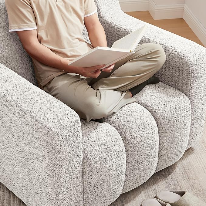 Oversized Accent Chair, Modern Living Room Chairs, Comfy Boucle Fabric Upholstered Armchair for Bedroom, Office, Waiting Room (Beige)