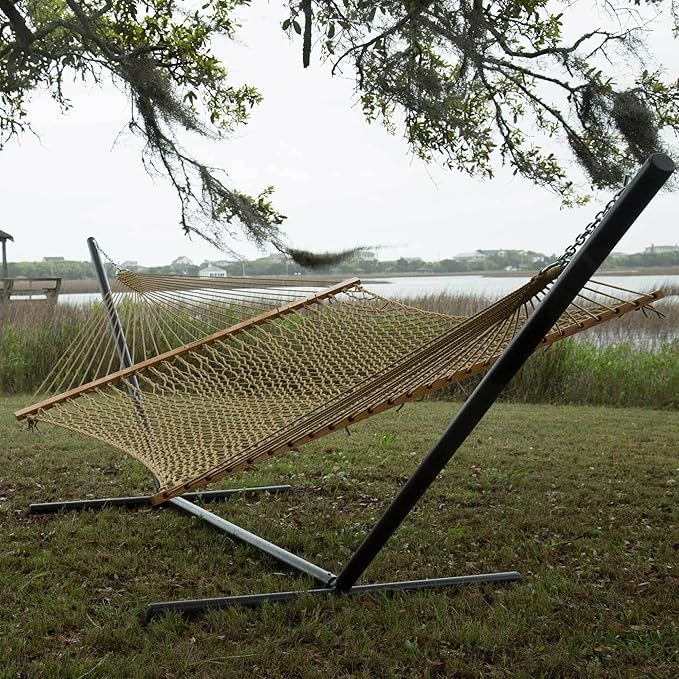 Original Pawleys Island 15DCTAN Presidential Tan DURACORD Rope Hammock w/Extension Chains & Tree Hooks, Handcrafted in The USA, Accommodates 2 People, 450 LB Weight Capacity, 13 ft. x 65 in.