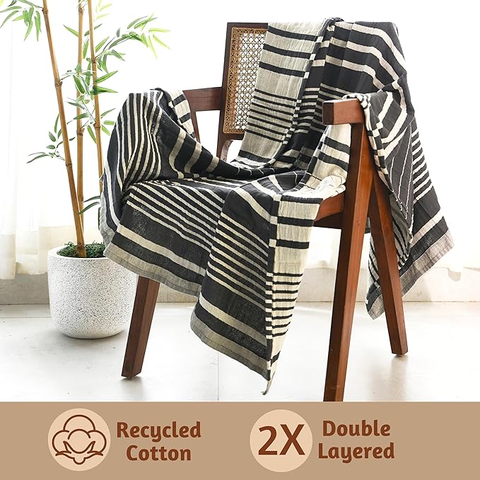 Folkulture Throw Blanket for Couch 50" x 60", 100% Recycled Cotton Couch Blanket and Throws for Chair, Soft Throw Blanket for Bed or Bed Throws for Sofa, Boho Throw Blankets