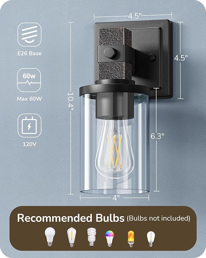 EDISHINE Wall Sconces Set of 2, Vintage Vanity Light Fixtures with Clear Glass Shade & Bronze Finish, 1-Light Wall Mount Lamp for Bathroom, Hallway, Living Room, Mirror, Kitchen