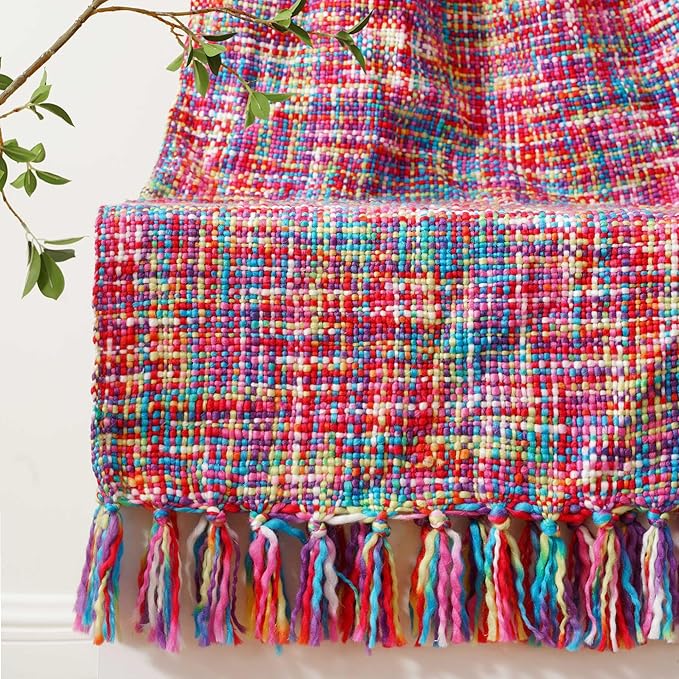 BATTILO HOME Multicolor Throw Blanket for Couch, Colorful Afghan Throw Blanket for Spring, Indoor Outdoor Throw for Home Decor, 50"x60"