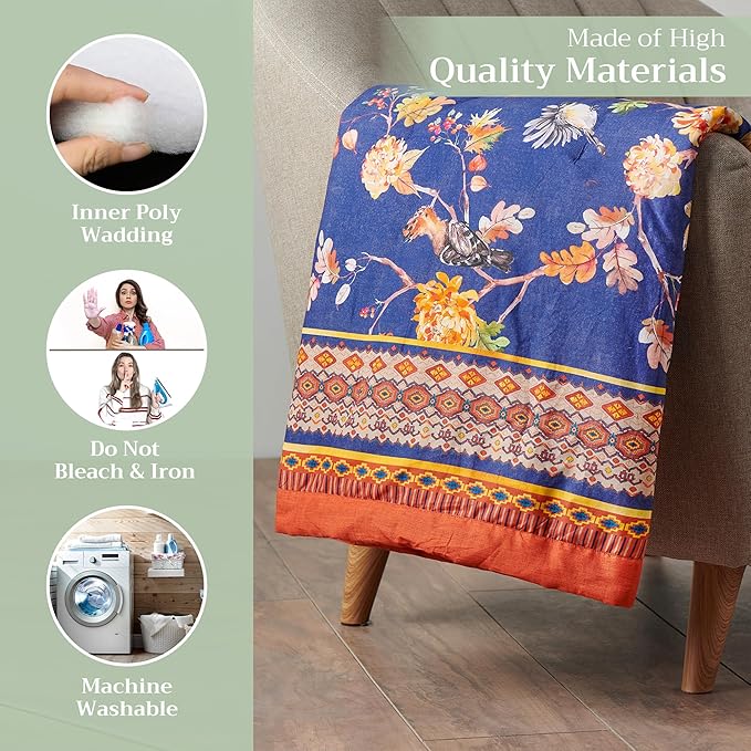 Maison d' Hermine Throw Blanket for Couch Lightweight Soft Warm Breathable Cotton Throw Blankets for Bed Girls Boys Women Men Gifts Sofa Travel Living Room Chair Bedding (50"x60", Kelim)