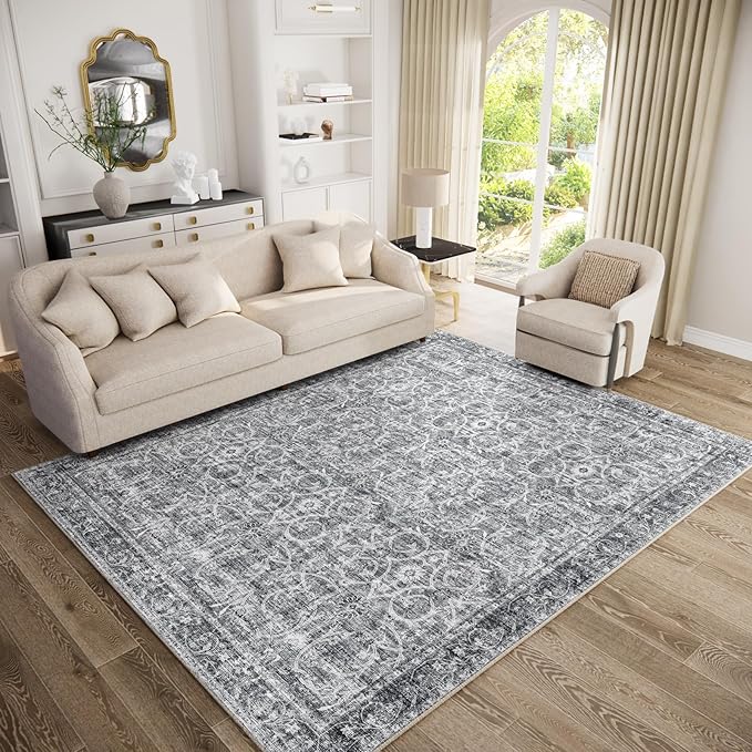 8x10 Washable Area Rugs Ultral Soft Non-Slip Stain Resistant Vintage Boho Large Carpet for High-Traffic Living Room & Dining Room