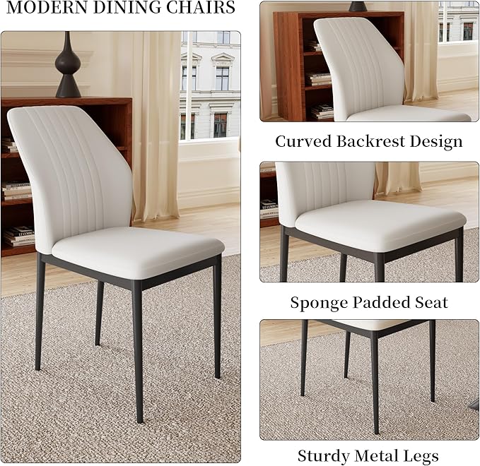 45.3 Inch Round Dining Table Set for 4, Mid Century Modern Small Kitchen Coffee Set for Dining Room Kitchen Apartment (Oak Table + 4 White Chairs)