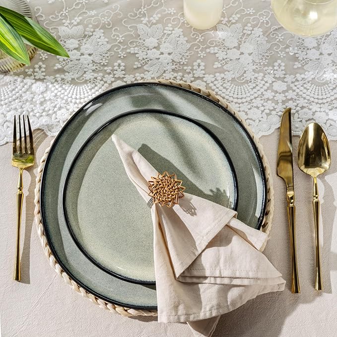 AmorArc Ceramic Dinnerware Sets,Handmade Reactive Glaze Stoneware Plates and Bowls Set,Highly Chip and Crack Resistant | Dishwasher & Microwave Safe Dishes Set,Service for 4 (12pc)