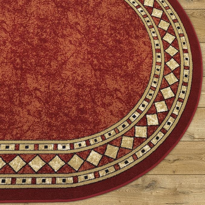 Antep Rugs Alfombras Modern Bordered 2x5 Non-Skid (Non-Slip) Low Profile Pile Rubber Backing Kitchen Area Rugs (Maroon Beige, 2' x 5' Oval)