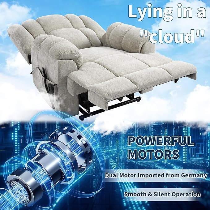 Luxlen Power Lift Recliner Chair for Elderly, Heat Massage Recliners, Dual Motor Oversized Lift Chair, Medium-Firm Electric Lift Recliners with Remote - Creamy