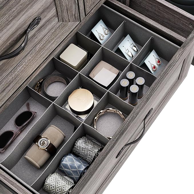 LINSY HOME Farmhouse 7 Drawers Dresser for Bedroom, Wood Chest of Drawers with Metal Handle, Wide Dresser Organizers for Bedroom, Nursery, Closet, Grey