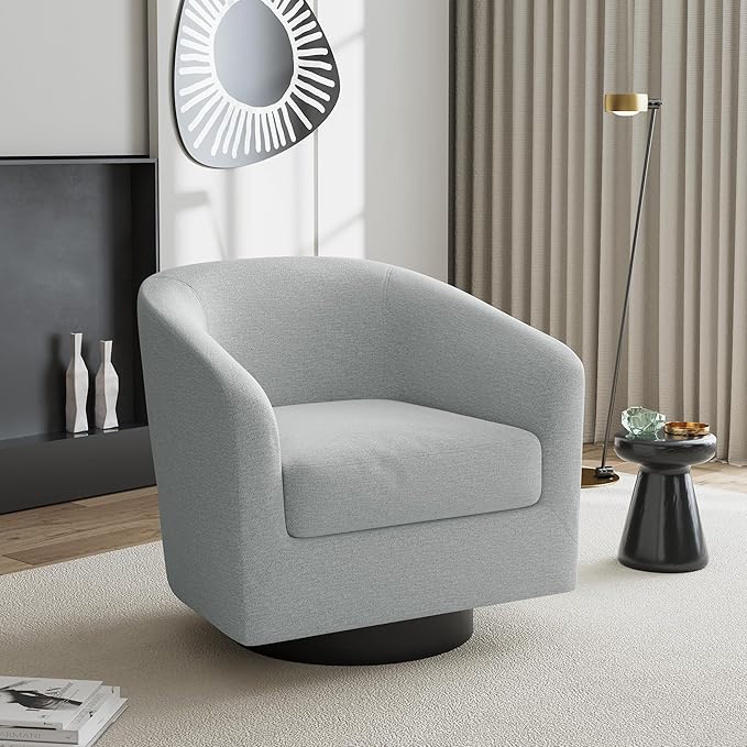 UIXE Swivel Accent Chair, Chenille Barrel Chairs Upholstered Armchair for Living Room, Modern Round Arm Chair Small Single Sofa Bedroom Reading Seat - Light Gray