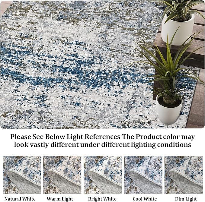 8x10 Modern Abstract Rug Faux Wool Accent Ultra Soft Rug Non Slip Non Shedding Large Washable Rug for Living Room Bedroom Dining Room Office Home, Navy