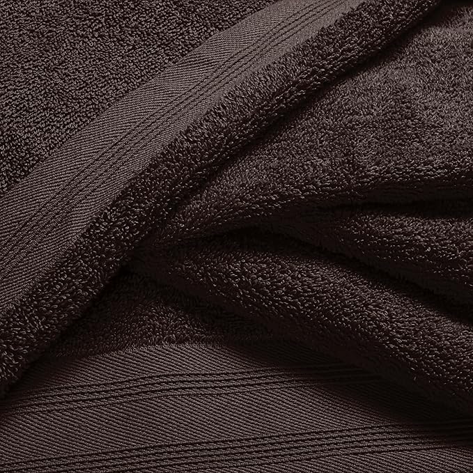 Ultra Soft 6 Pack Cotton Towel Set, Contains 2 Bath Towels 28x55 inch, 2 Hand Towels 16x24 inch & 2 Wash Coths 12x12 inch, Ideal Everyday use, Compact & Lightweight - Chocolate Brown