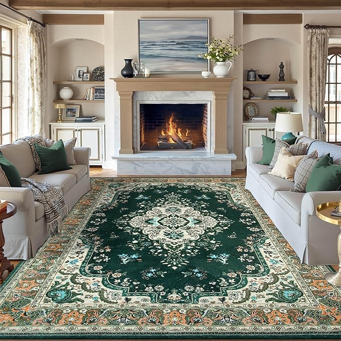 8x10 Area Rug for Living Room, Modern Washable Rug Non Slip Low Pile Large Area Rugs for Living Room, Bedroom, Farmhouse, Dining Room,Green