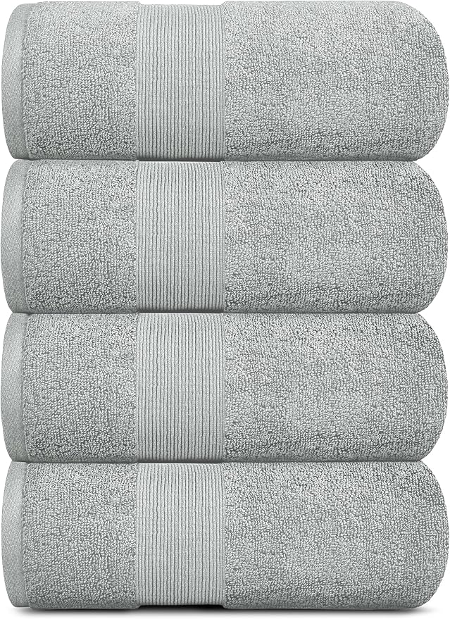White Classic Resort Collection Soft Bath Towels | 28x55 Luxury Hotel Plush & Absorbent Cotton Bath Towel Large [4 Pack, Dolphin Grey]