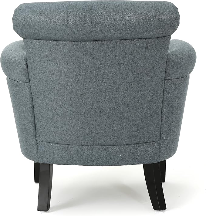 Christopher Knight Home Brice Vintage Scroll Arm Studded Fabric Club Chair, Steel Blue / Dark Brown