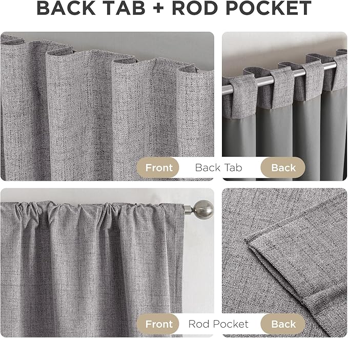 Joydeco 100% Blackout Curtains for Bedroom - Natural Linen Curtains 37" W x 108" L Long, Thermal Insulated 2 Panels Light Grey. Room Darkening Light Blocking Drapes for Living Room
