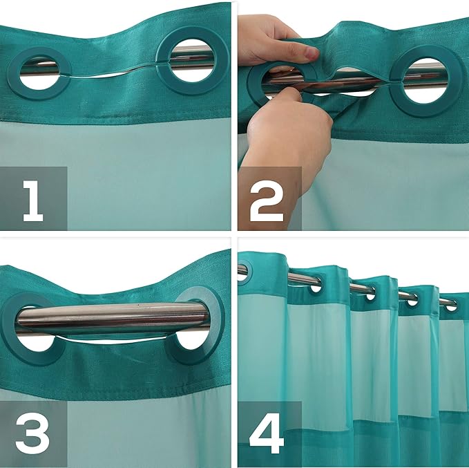 No Hook Slub Textured Shower Curtain with Snap-in PEVA Liner Set - 71" x 74"(72"), Hotel Style with See Through Top Window, Machine Washable & Water Repellent, Teal, 71x74