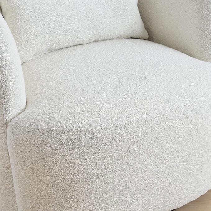 KINWELL 34" Wide Sherpa Swivel Barrel Chairs Set of 2, No Assembly Round Boucle Upholstered Accent Chairs Armchairs Single Sofa Chair with Toss Pillow for Living Room and Bedroom, Beige
