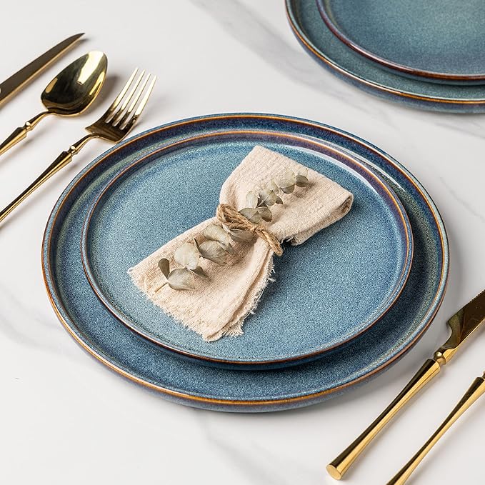 AmorArc Ceramic Dinnerware Sets for 4,Round Reactive Glaze Stoneware Plates and Bowls Set,Highly Scratch Resistant Dishware | Dishwasher & Microwave Safe Dishes Set,Service for 6 (18pc)