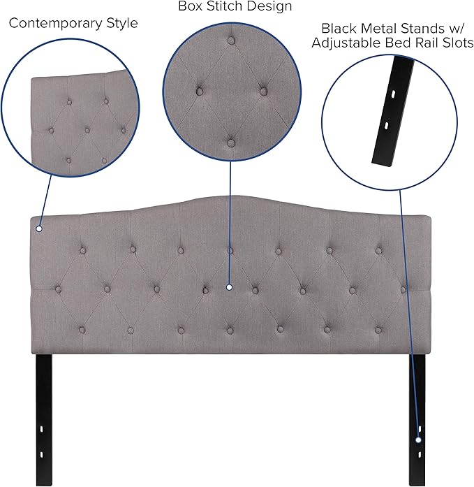 Flash Furniture Cambridge Tufted Upholstered Queen Size Headboard in Light Gray Fabric