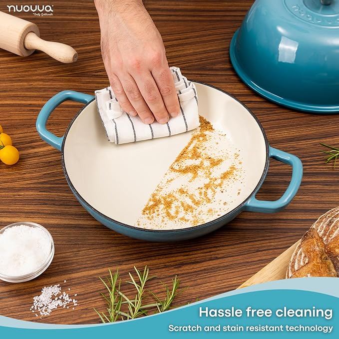 Enamelled Cast Iron Dutch Oven Pot – Dutch Oven For Sourdough Bread Baking – Cast Iron Bread Pot – Blue, 6 Quarts, 22cm – by Nuovva