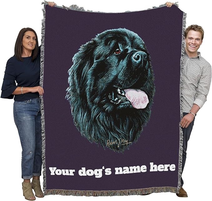 Pure Country Weavers Newfoundland Dog Personalized Woven Blanket Purple by Robert May - Gift Cotton Tapestry Throw - Made in The USA - 72" x 54"