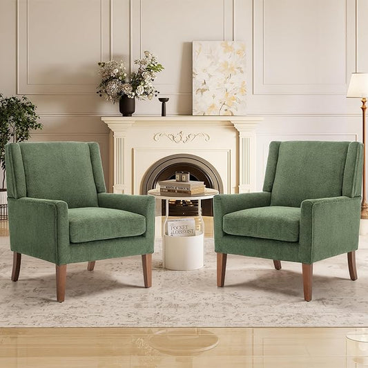Accent Chairs for Living Room, Mid-Century Wooden Fabric Living Room Chairs, Arm Chair, Side Chairs for Living Room, Bedroom, Reading Nook