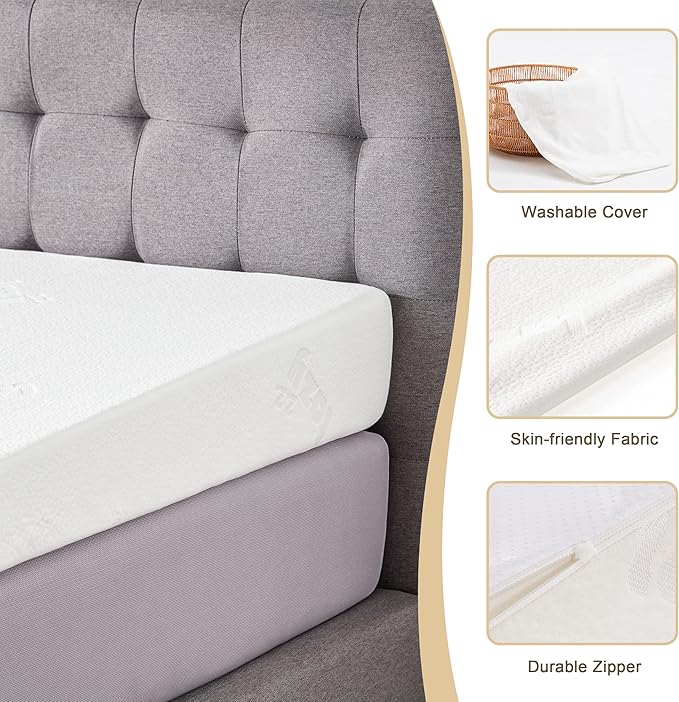 Wedge Mattress Elevator 7-Inch Inclined Mattress Topper for Acid Reflux, GERD, Neck & Back Pain, Snoring, Under Bed Wedge Mattress with Washable Cover & Non-Slip Bottom for Bedroom, King