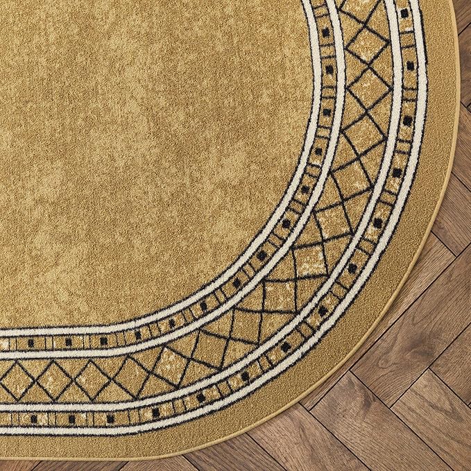 Antep Rugs Alfombras Modern Bordered 5x7 Non-Skid (Non-Slip) Low Profile Pile Rubber Backing Indoor Area Rugs (Brown, 5' x 7' Oval)