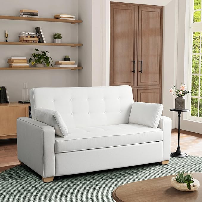 Serta Ainsley 72.6" Convertible Sleeper Sofa, Queen Size, Dreamcoil Comfort, Soft Woven Fabric, Oyster
