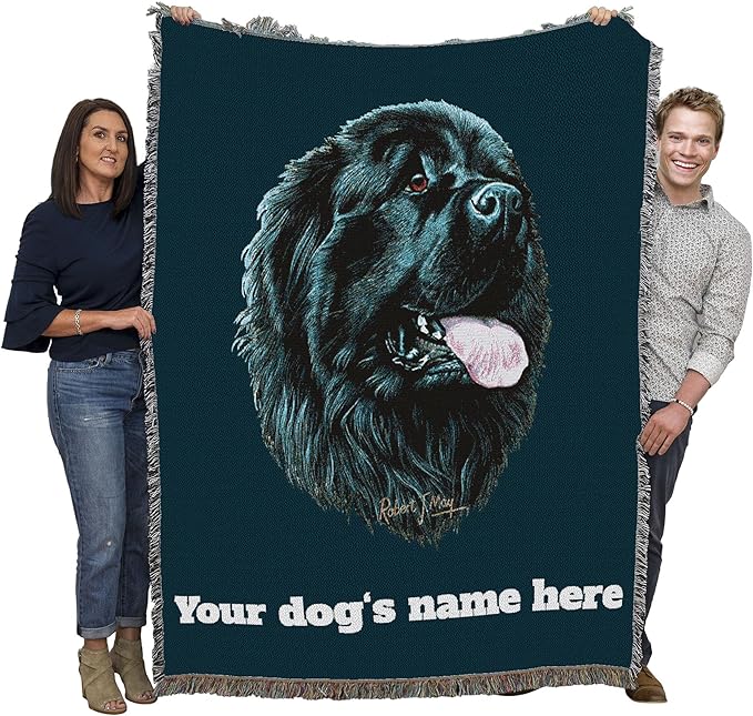 Pure Country Weavers Newfoundland Dog Personalized Woven Blanket Blue by Robert May - Gift Cotton Tapestry Throw - Made in The USA - 72" x 54"