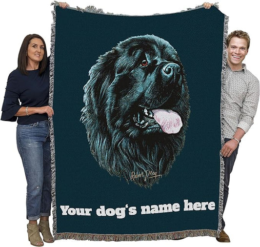 Pure Country Weavers Newfoundland Dog Personalized Woven Blanket Blue by Robert May - Gift Cotton Tapestry Throw - Made in The USA - 72" x 54"