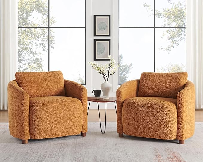 Boucle Accent Barrel Chair, Cloud Reading Chair for Living Room & Bedroom, Furry Sherpa Armchair with Cozy Soft Throw Pillow Back, Comfy Upholstered Lounge Chair, Modern Single Sofa Chair