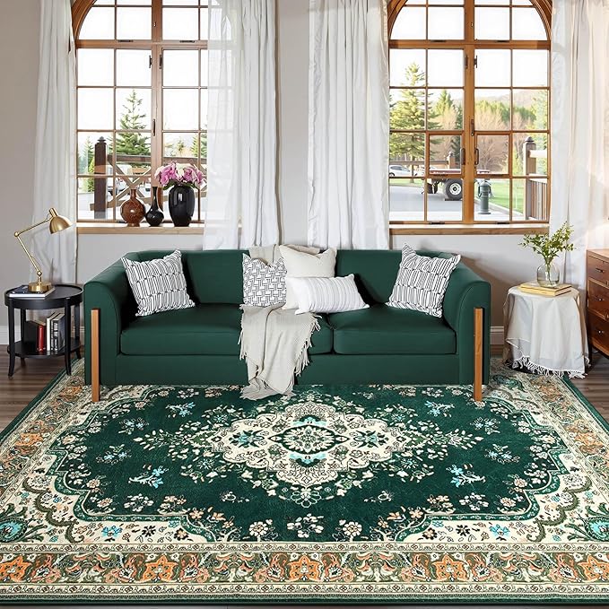 8x10 Area Rug for Living Room, Modern Washable Rug Non Slip Low Pile Large Area Rugs for Living Room, Bedroom, Farmhouse, Dining Room,Green