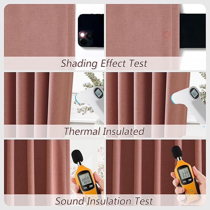 Guken Blackout Curtains 80 Inch Length 2 Panels Set for Living Room Bedroom Back Tab Thermal Insulated 100% Black Out Linen Drapes Room Darkening Window Curtains 80 Inches Long,Dusty Rose