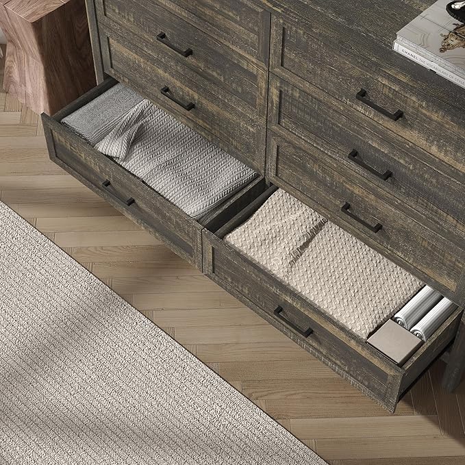 Farmhouse 8 Drawers Dresser for Bedroom, Wood Rustic Wide Chest with Natural Texture, Large Dressers for Bedroom, Hallway, Entryway, Dark Brown