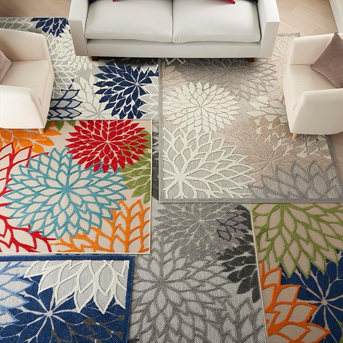 Nourison Home Aloha 9'6" x 13' Fabric Indoor/Outdoor Rug in Blue/Multi-Color