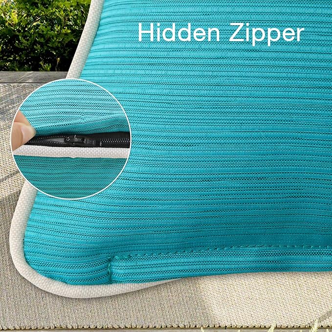 Decorative Outdoor Water Repellent Throw Pillows with Inserts, Set of 4, 16" x16" Pillows for Patio, Backyard, Bed, Couch, and Patio Furniture, Turquoise