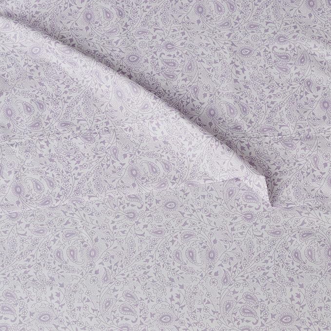 Amazon Basics Lightweight Super Soft Easy Care Wrinkle Free Microfiber 3 Piece Bed Sheet Set with 14-Inch Deep Pockets, Twin, Lavender Paisley, Floral, Kids, Men & Women Bedding