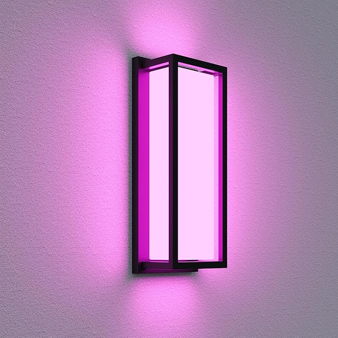 Color Changing Outdoor Wall Lights, Ambiance Exterior Wall Lights Up Down Lights Outdoor, Waterproof Square Porch Lights 2.4GHz WiFi APP Control Outdoor Light Fixture for Home Theater