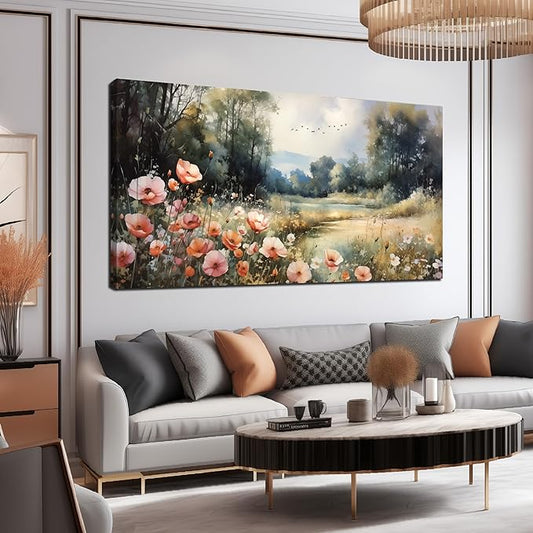 Large Artwork Canvas Wall Art for Living Room Bedroom Decor Wall Painting Modern Country Road Main Picture Image Decorative Painting with Frame Can be Directly Hung Decor Size 30x60