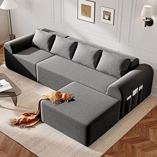 105.5" Cloud Sectional Couch with Ottoman & 4 Pillows, L Shaped Couches Boneless Sofa for Living Room, Chenille Fabric Deep Seat Comfy Couch, No Assembly Required, 72h to Restore