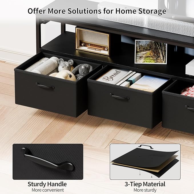 JUSTOGO TV Stand with Mount and Power Outlet, TV Stand Mount with Storage for Living Room, Entertainment Center with LED Lights for 45/55/60/65 inch, Height Adjustable Media Console, Black