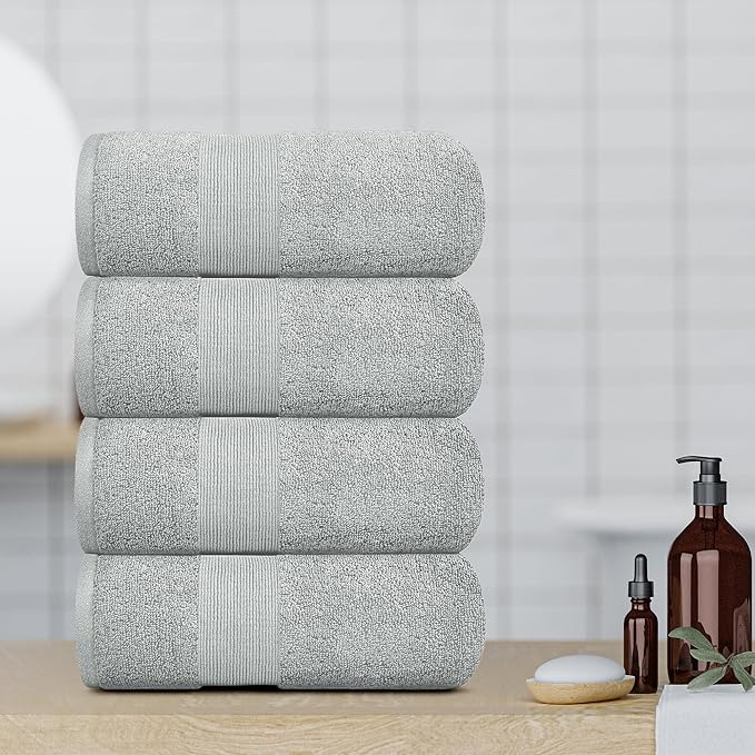 White Classic Resort Collection Soft Bath Towels | 28x55 Luxury Hotel Plush & Absorbent Cotton Bath Towel Large [4 Pack, Dolphin Grey]